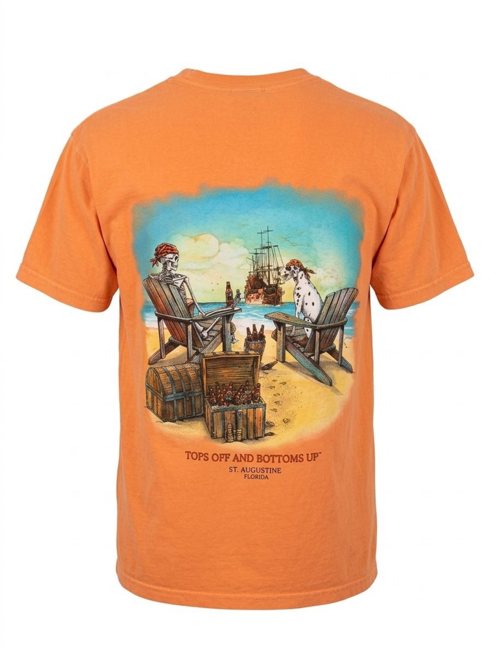 SEA DOG / Men’s / L / Orange Graphic Pirate Beach Tee/ Tops Off and Bottoms Up